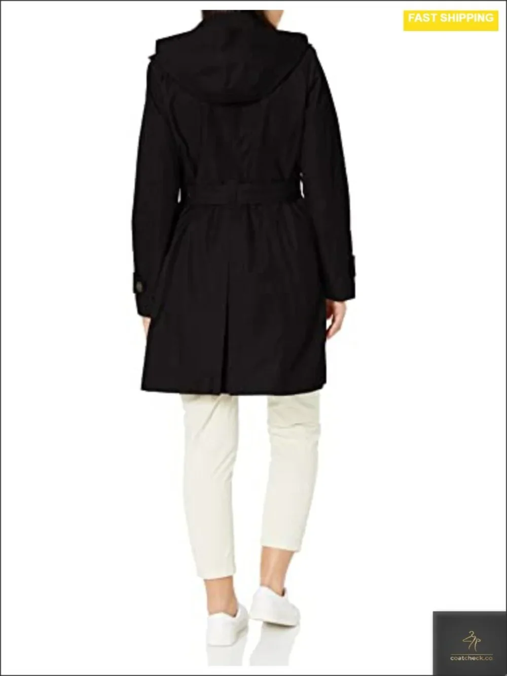 Women's Double Breasted Trench Coat with Belt - Water Resistant, 36